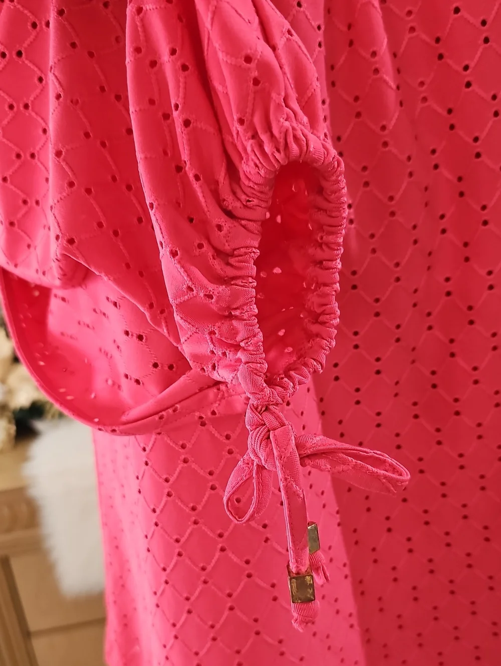 MK Women's Off-Shoulder Eyelet Blouse - Pink Size P/L